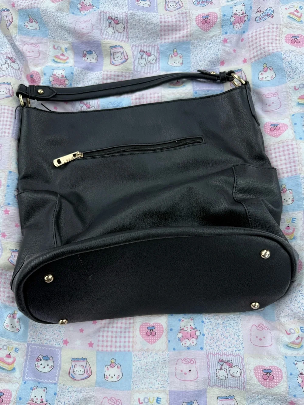 Black pleather large satchel/tote bag